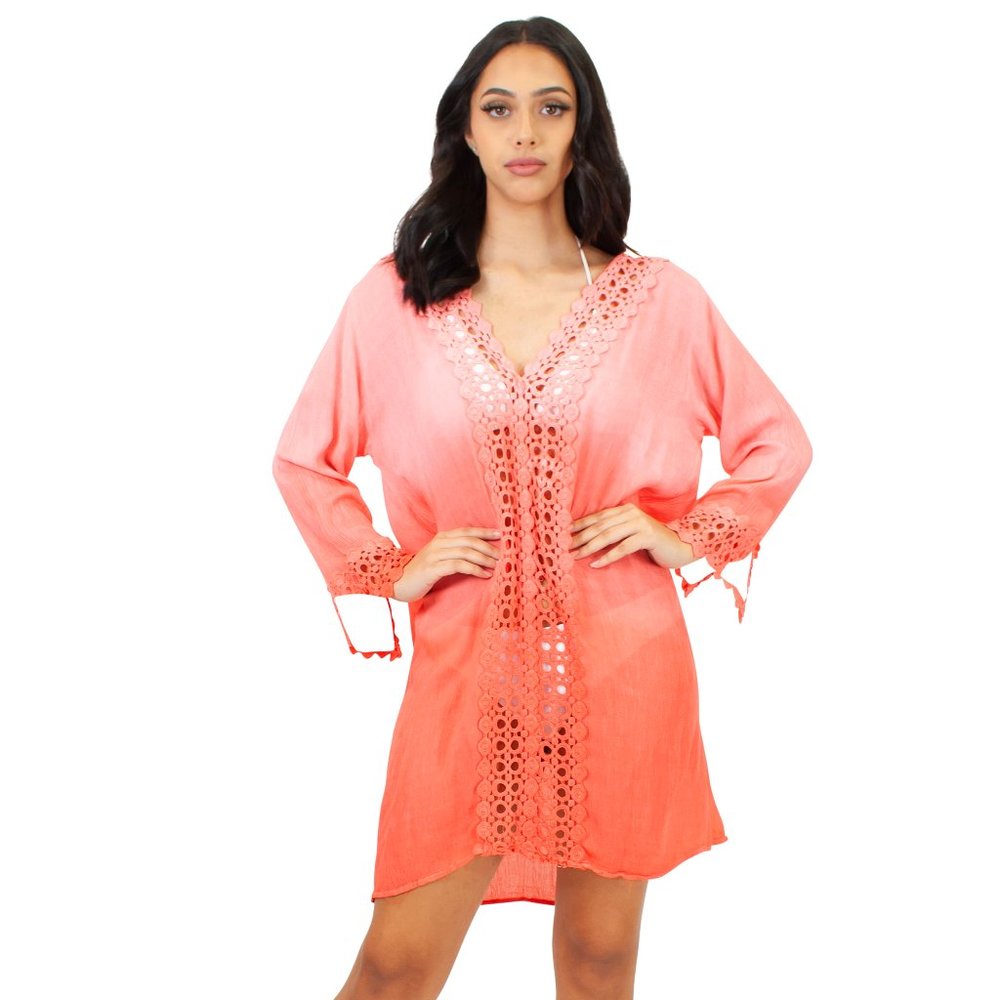 Lazy Daisy Connie Dip-dyed cover-up dress with crochet center